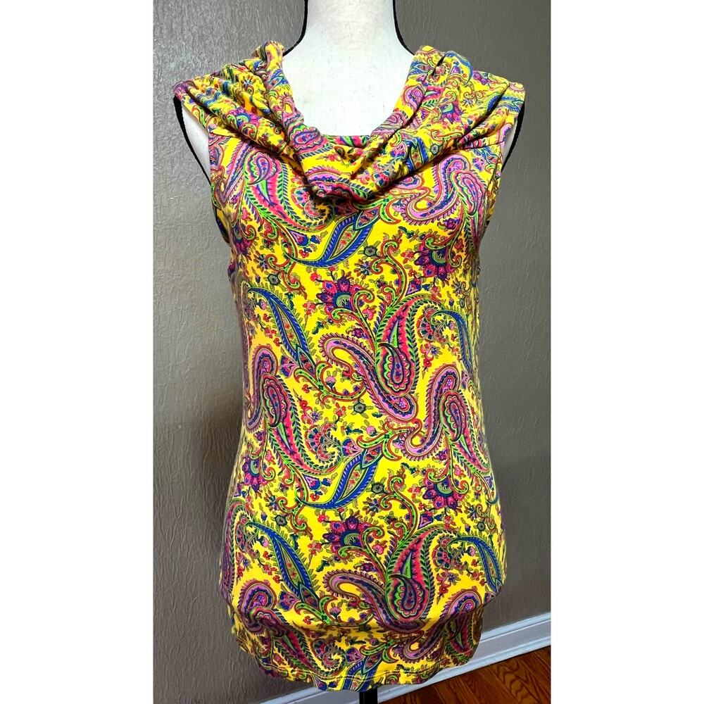 Lauren By Ralph Lauren Women's Paisley Floral Boho Yellow Top Tank Size Medium